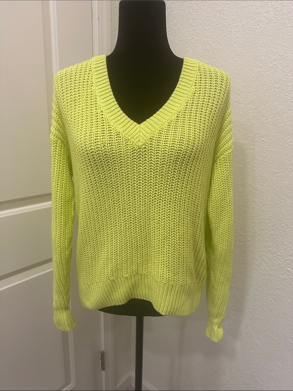Pink by Victoria’s Secret V-Neck Lightweight Knit Sweater - Neon Yellow